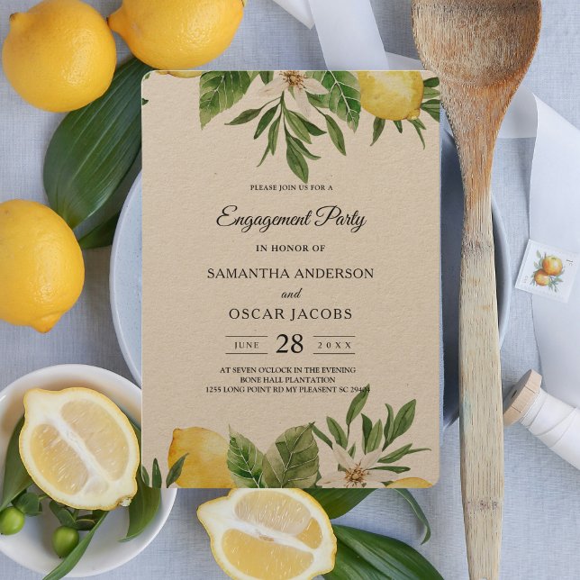 Kraft Watercolor Yellow Lemons & Leaf   Invitation (Creator Uploaded)