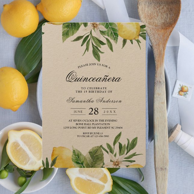 Kraft Watercolor Yellow Lemons & Leaf   Invitation (Creator Uploaded)