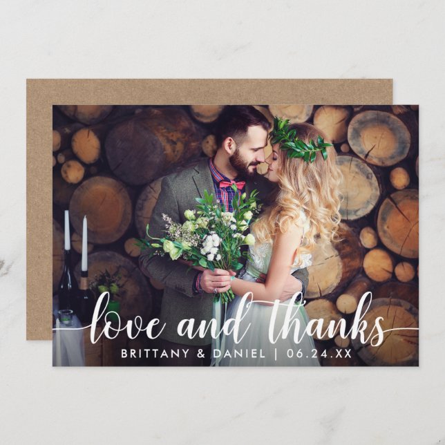 Kraft Wedding Couple Photo Love and Thanks Card (Front/Back)