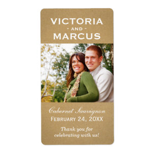 Kraft Wedding Monogram Photo Wine Bottle Favour
