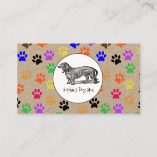 Kraft Whimsical Dog And Paw Print Pattern Groomer Business Card