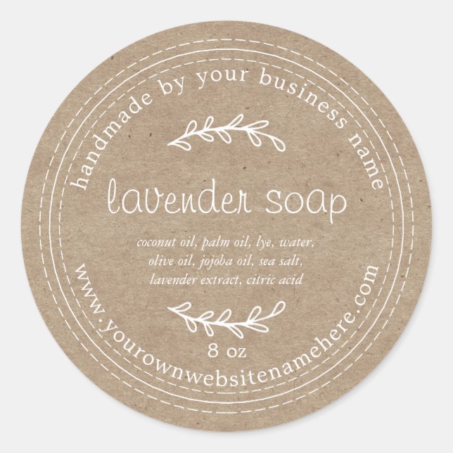 Kraft White Rustic Lavender Soap Label (Front)