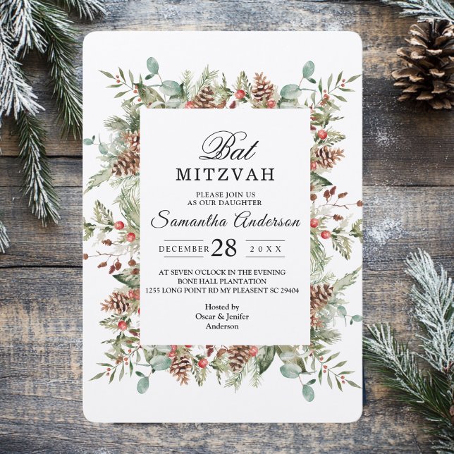 Kraft Winter Green Pine Cone Frame Invitation (Creator Uploaded)