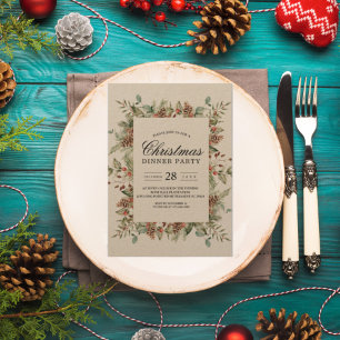 Kraft Winter Green Pine Cone Frame Invitation