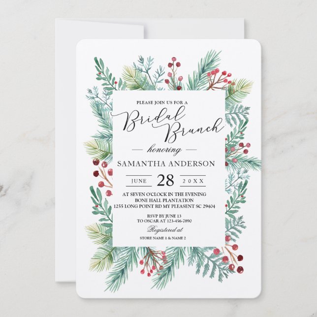 Kraft Winter Leaf Frame Greenery Invitation (Front)