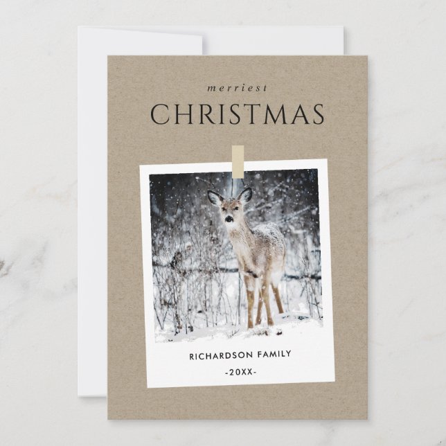KRAFT WINTER PHOTO SNOW DEER MERRIEST CHRISTMAS HOLIDAY CARD (Front)
