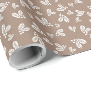 Kraft Winter White Christmas Holly Elegant   Wrapping Paper