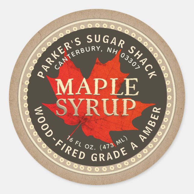 Kraft Wood-fired Maple Syrup Label Red Maple Leaf (Front)