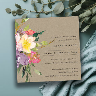 KRAFT YELLOW BLUSH BURGUNDY FLORAL BRIDAL SHOWER INVITATION