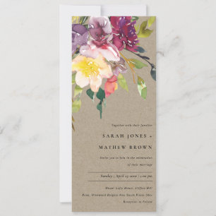 KRAFT YELLOW BLUSH BURGUNDY FLORAL BUNCH WEDDING INVITATION
