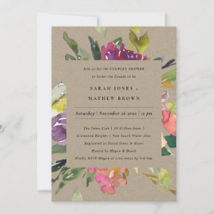 KRAFT YELLOW BLUSH BURGUNDY FLORAL COUPLES SHOWER INVITATION