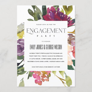 KRAFT YELLOW BLUSH BURGUNDY FLORAL ENGAGEMENT INVITATION