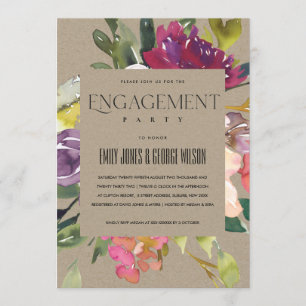 KRAFT YELLOW BLUSH BURGUNDY FLORAL ENGAGEMENT INVITATION