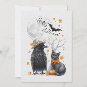 Krähe & Katze Herbst Halloween Karte Grußkarte Holiday Card