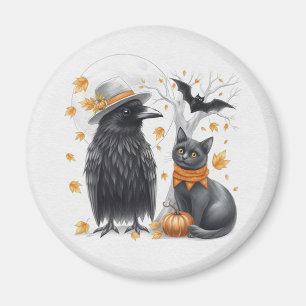 Krähe und Katze Halloween Herbst Crow Magnet