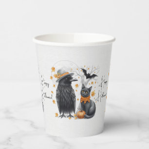 Krähe und Katze „Happy Halloween!“ Crow Paper Cups