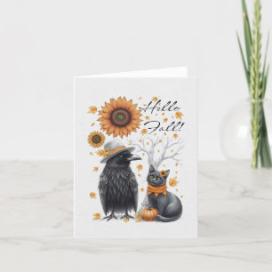Krähe und Katze Herbst Thanksgiving Crow Thank You Card