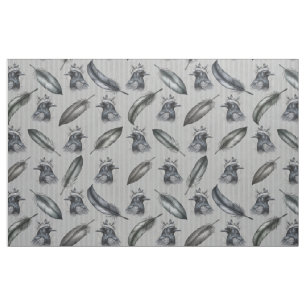 Krähen Crows Rabe Muster mit Federn Fabric