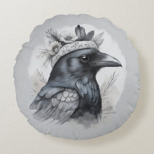 Krähen Crows Raben Federn Wohnen Deko Round Cushion