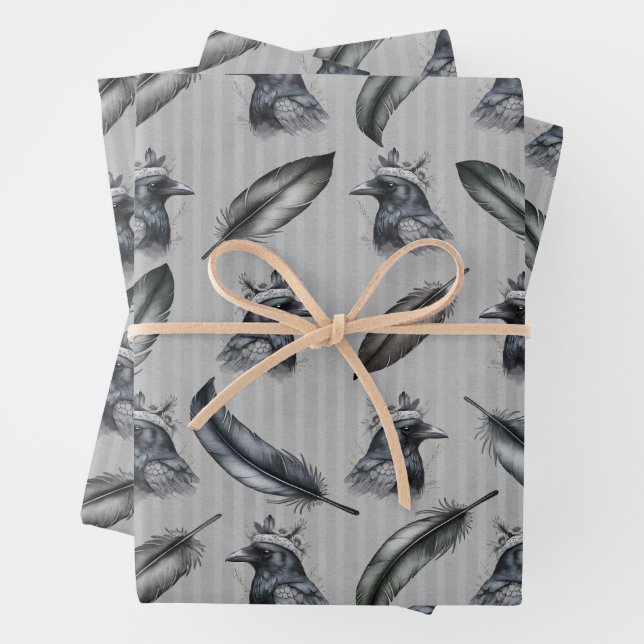 Krähen Raben Crows Federn Feathers Wrapping Paper Sheet (In situ)