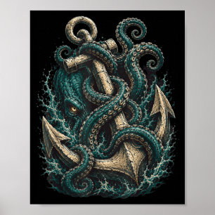 Kraken anchor ocean monster tentacles poster