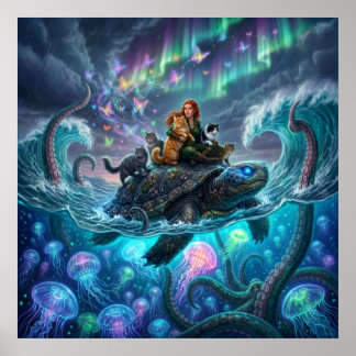 Kraken and the World Turtle — Aurora Fantasy Art P Poster