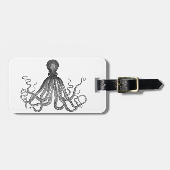 Kraken - Black Giant Octopus / Cthulu Luggage Tag (Front Horizontal)