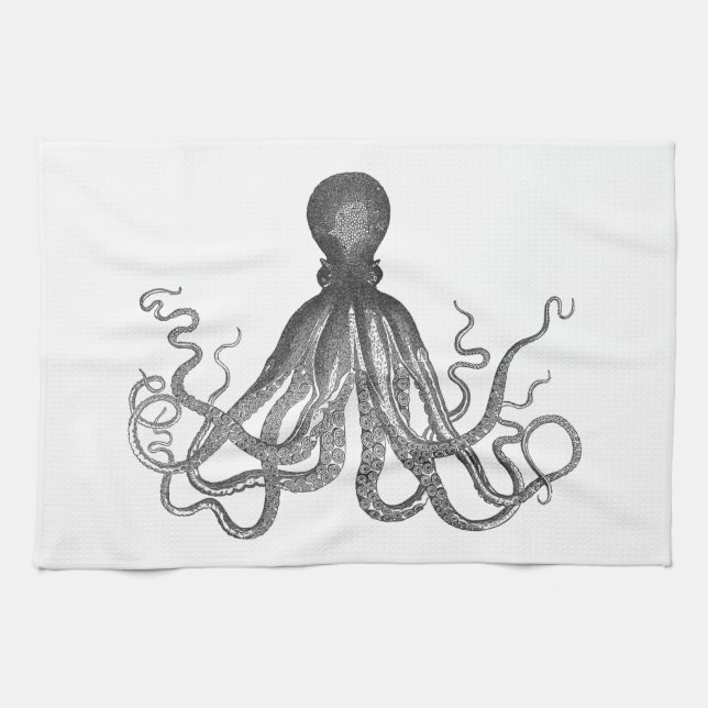 Kraken - Black Giant Octopus / Cthulu Tea Towel (Horizontal)