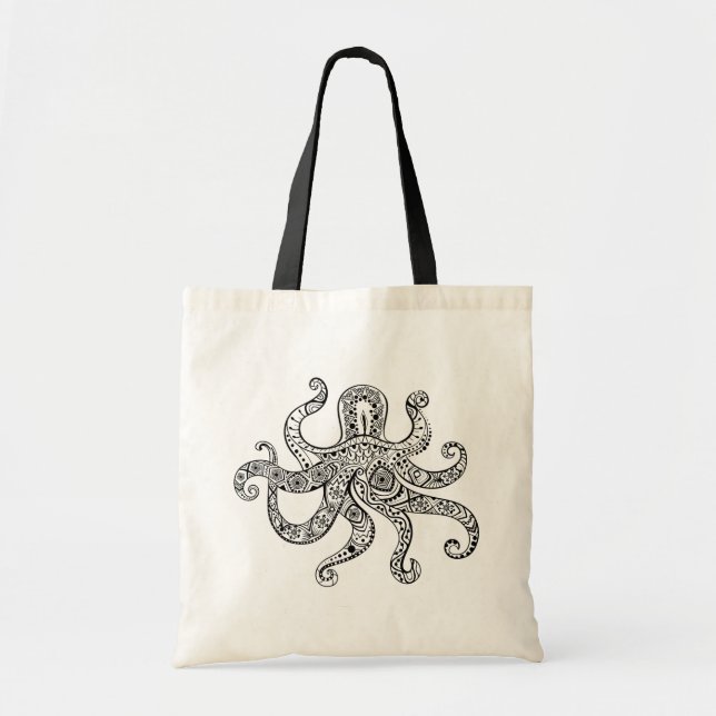 Kraken black line illustration tote bag (Front)