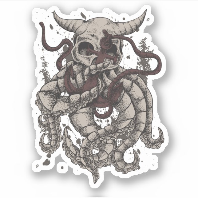 Kraken Evil Horned Skull Octopus Tentacles Anchor (Front)