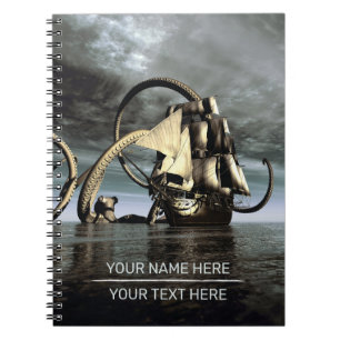 Kraken. Giant octopus bringing down a pirate ship Notebook