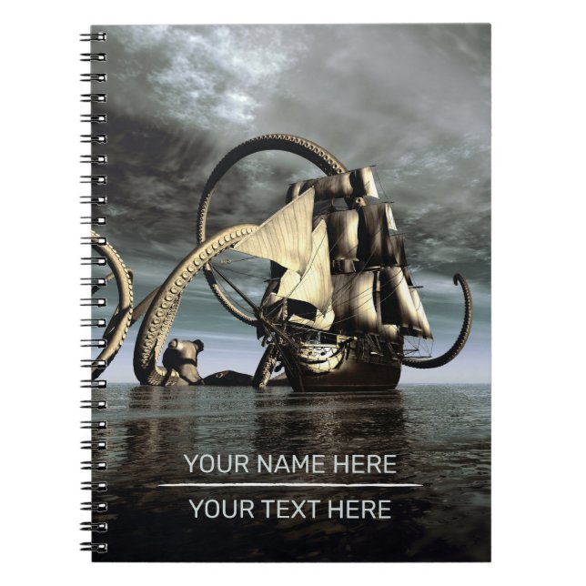 Kraken. Giant octopus bringing down a pirate ship Notebook (Front)