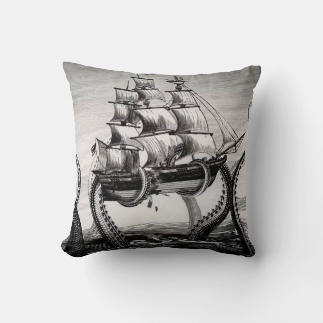 Kraken Holding Pirate/Sailing Ship 20" Pillow (Front)