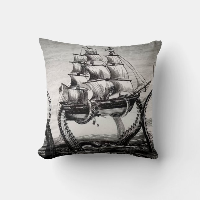 Kraken Holding Pirate/Sailing Ship 20" Pillow (Front)