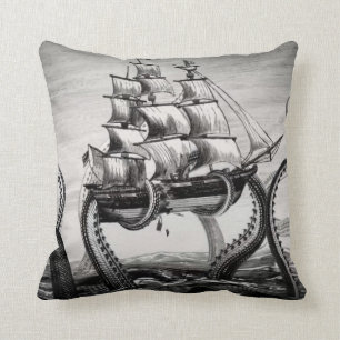 Kraken Holding Pirate/Sailing Ship 20" Pillow