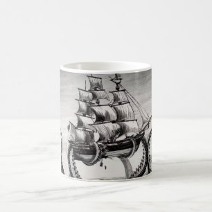 Kraken Holding Pirate/Sailing Ship White Mug