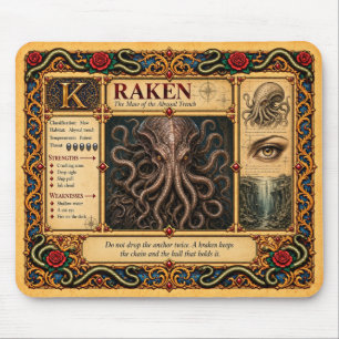 Kraken, Mediaeval Bestiary Art Mouse Pad
