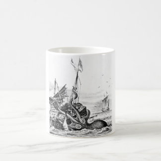 Kraken/Octopus Eatting A Pirate Ship, Black/White Coffee Mug