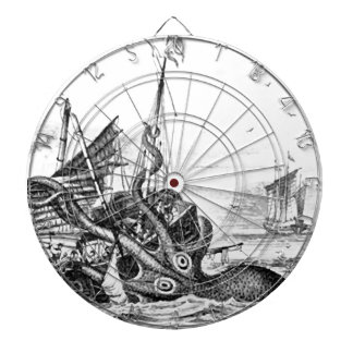 Kraken/Octopus Eatting A Pirate Ship, Black/White Dartboard