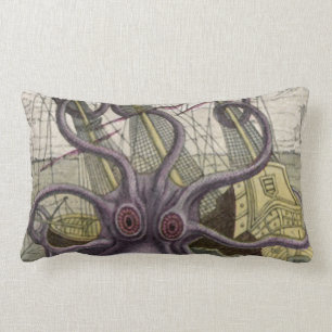 Kraken/Octopus Eatting A Pirate Ship Lumbar Pillow