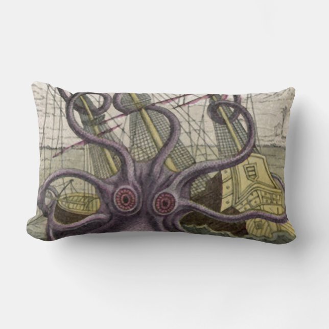 Kraken/Octopus Eatting A Pirate Ship Lumbar Pillow (Front)