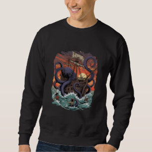 Kraken Octopus Illustration Crewneck  Sweatshirt