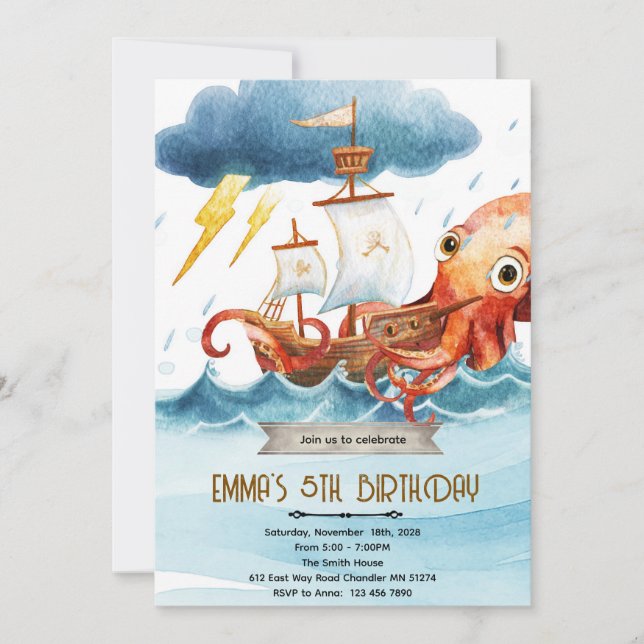 Kraken octopus theme invitation (Front)