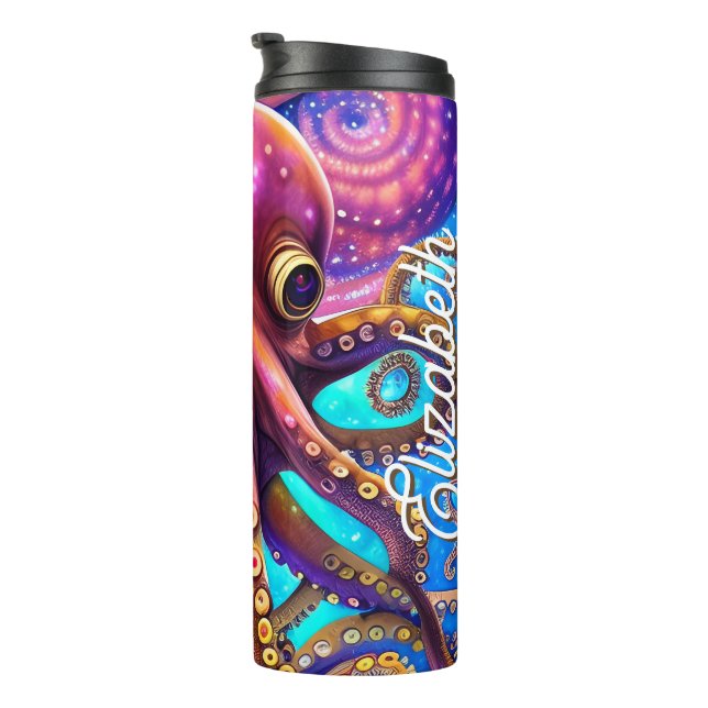 Kraken Octopus with Personalised Name Thermal Tumbler (Rotated Right)
