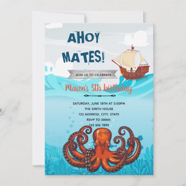 Kraken pirate nautical theme invitation (Front)