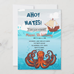 Kraken pirate nautical theme invitation