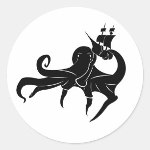 Kraken Sea Monster and Ship Classic Round Sticker