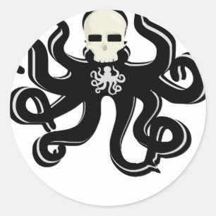 KRAKEN SKULL TATTOO ART PRINT CLASSIC ROUND STICKER