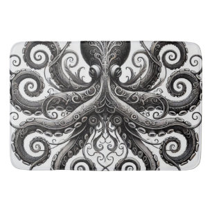 Kraken Steampunk Octopus Ornate Black Bath Mat