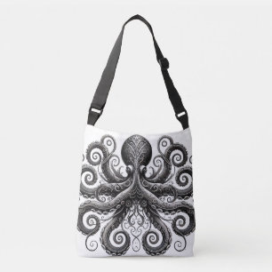Kraken Steampunk Octopus Ornate Black Crossbody Bag